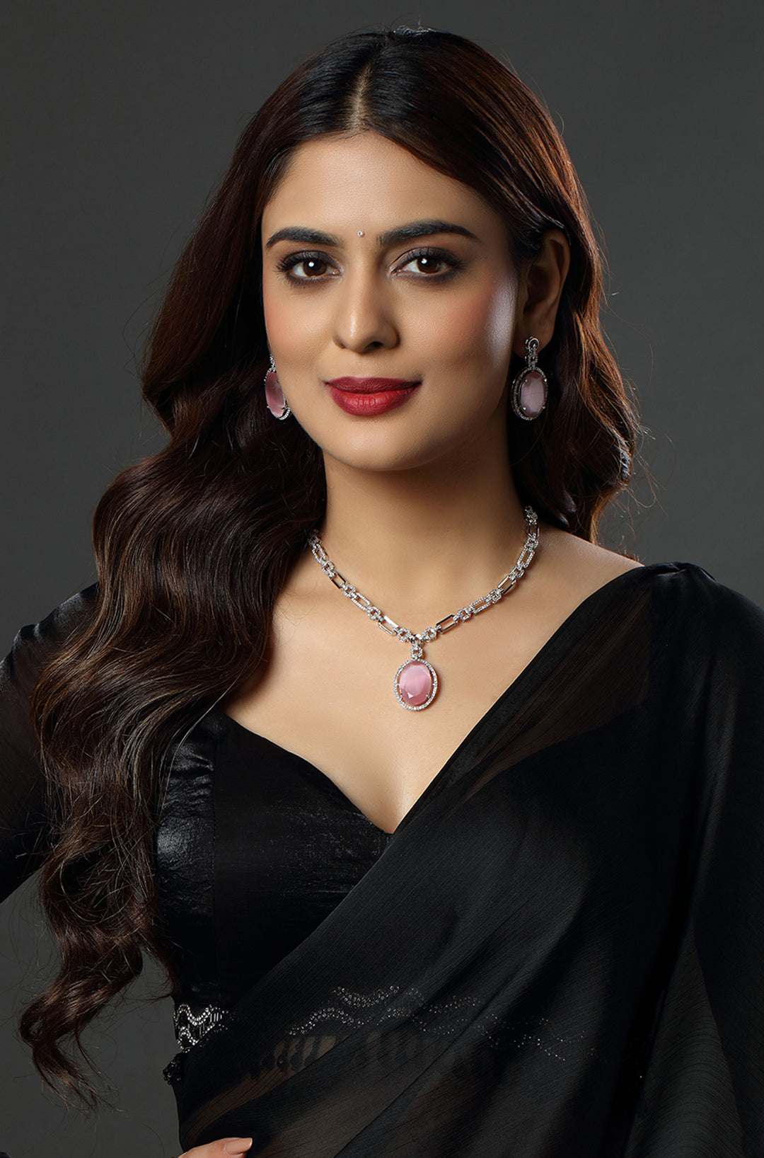 Swarovski Inspired Pink Teardrop Necklace