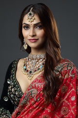 Jaipur Multi-Color Kundan & Pearl Polki Choker Necklace with Maang Tika