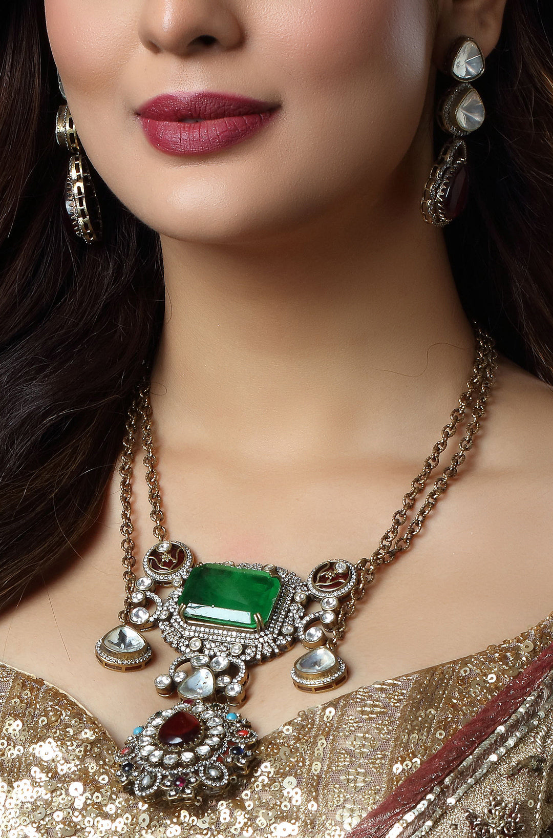 Ruby Emerald Kundan Royal Necklace