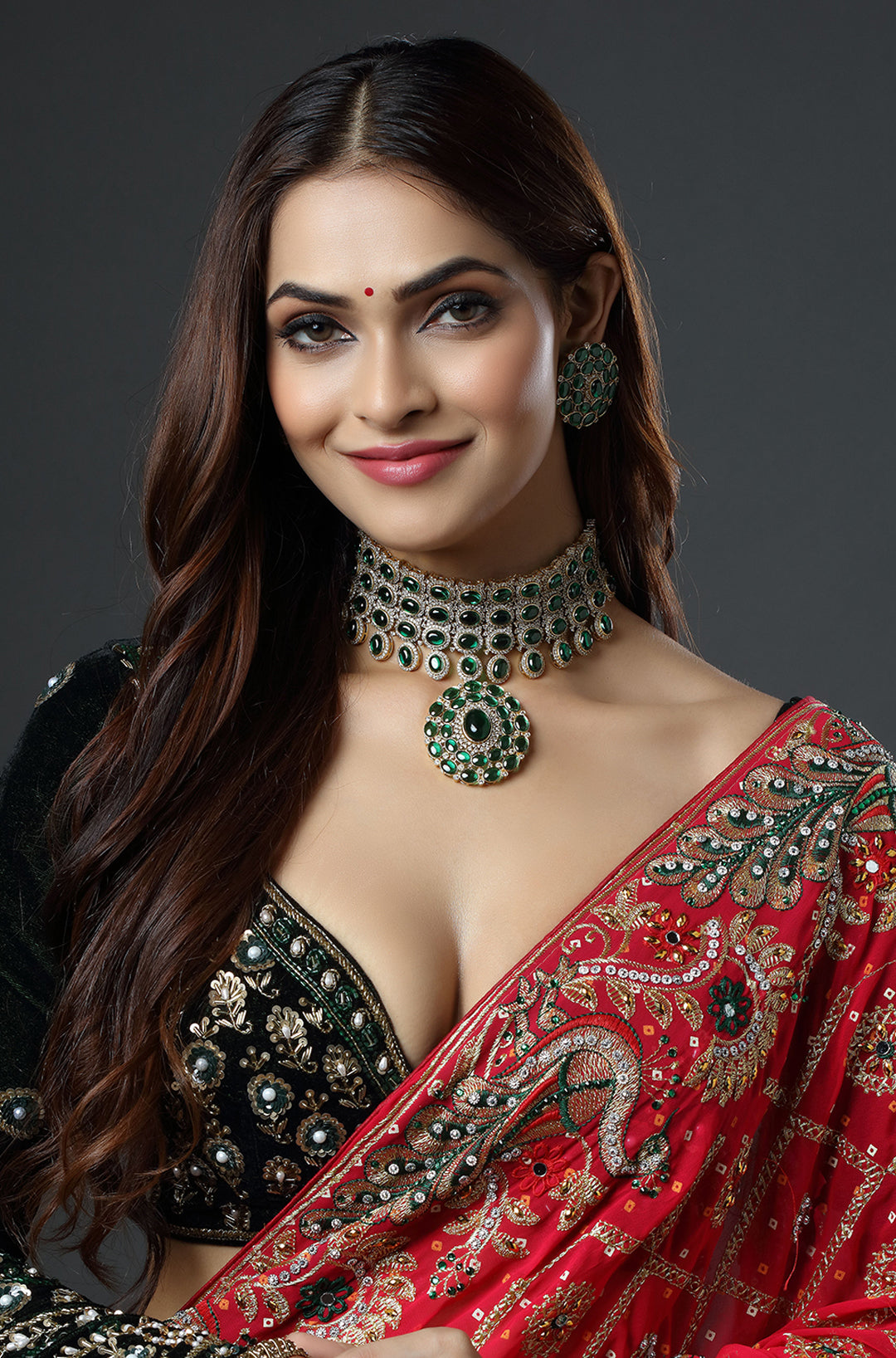 Deepika Padukone Brass & Emerald with Zircon Choker