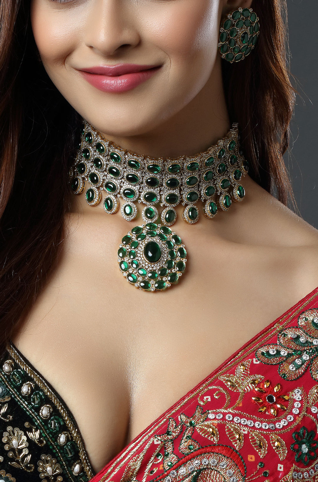 Deepika Padukone Brass & Emerald with Zircon Choker