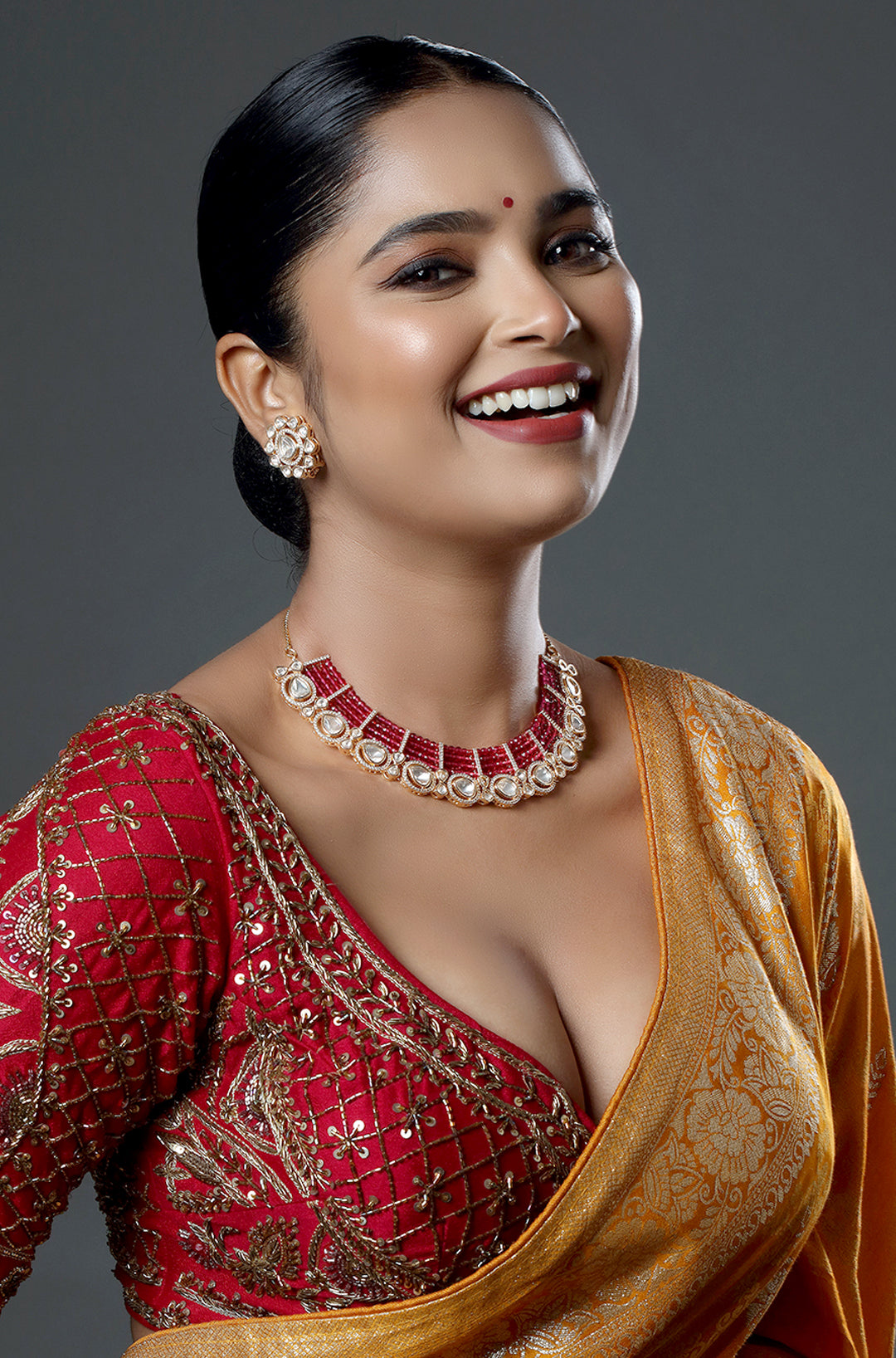 Gold Plated Austrian Stone & Pearls Kundan Choker
