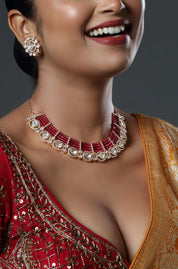 Gold Plated Austrian Stone & Pearls Kundan Choker