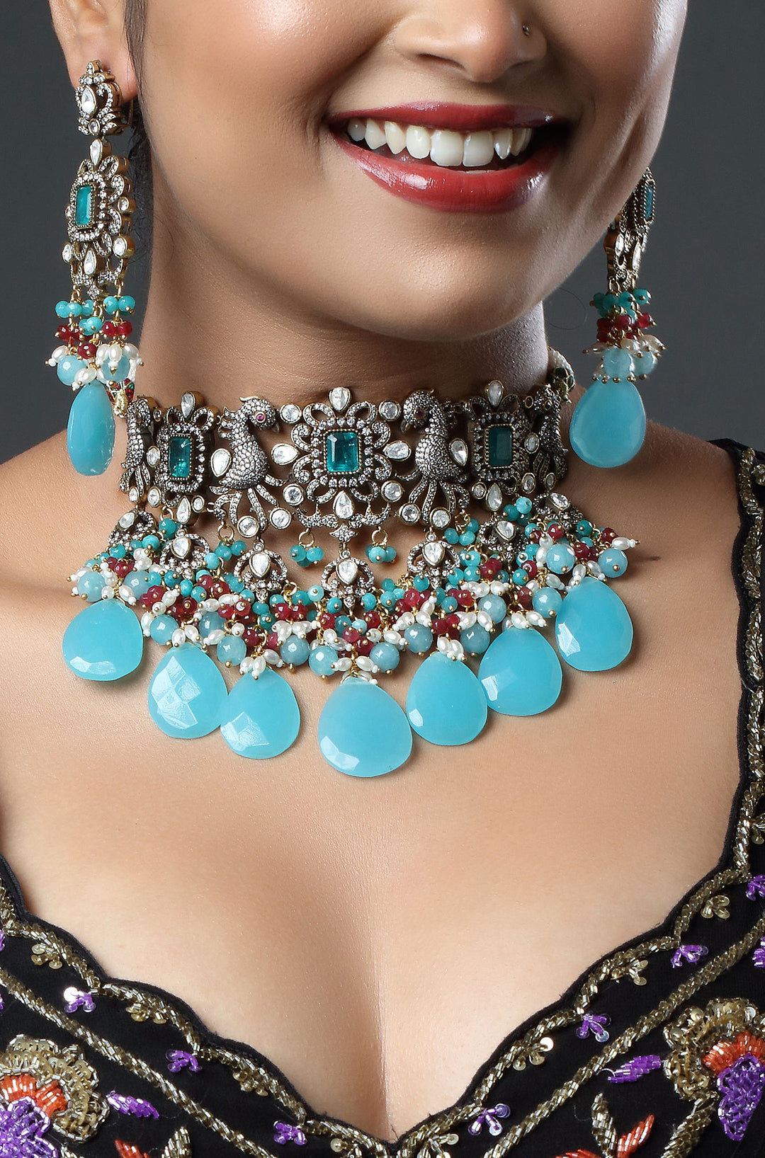Turquoise Ruby Cascade Necklace