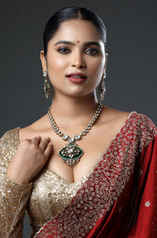 Micro Gold Finish Kundan with Emerald Green Stone Necklace