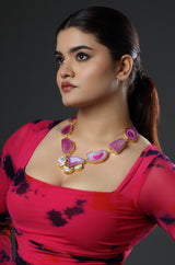 Pink Agate & White Stone Gold Plated Necklace