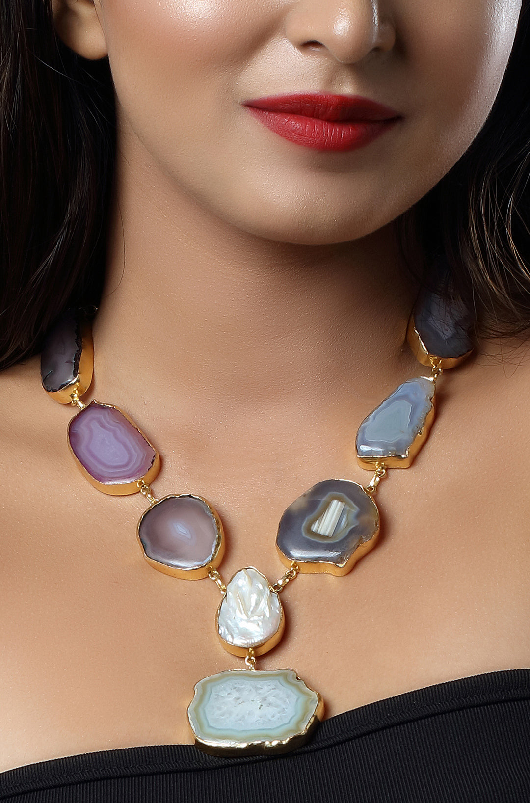 Pastel Druzy Stone Gold Plated Necklace