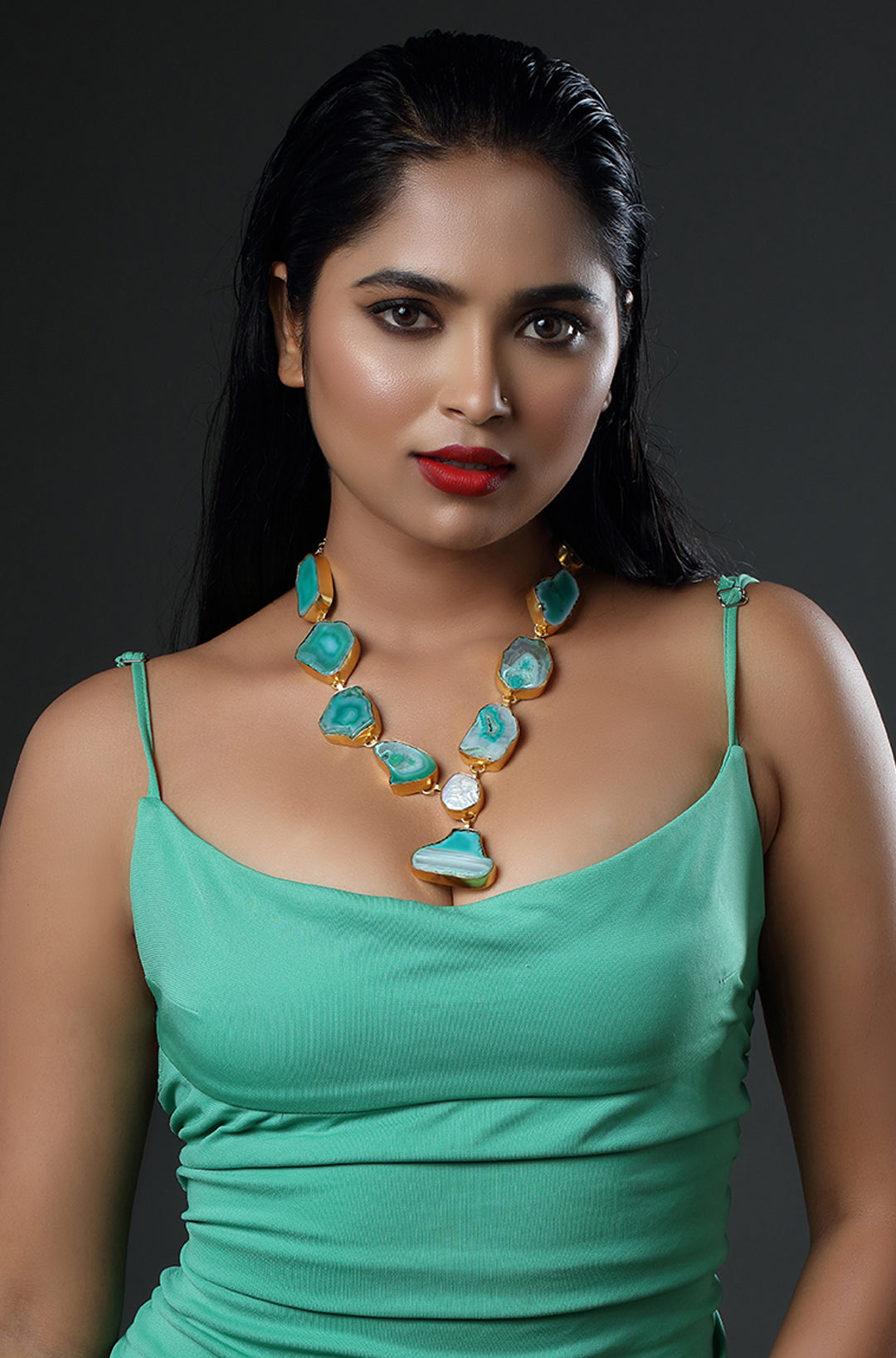Turquoise Solar Agate Stone Necklace