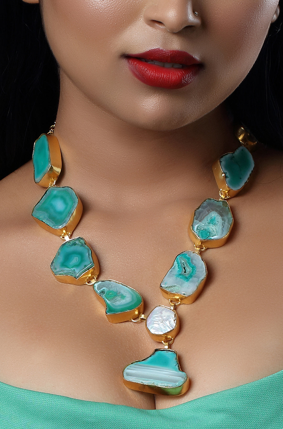 Turquoise Solar Agate Stone Necklace