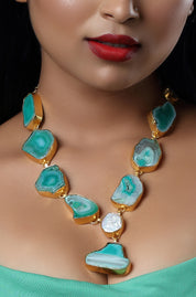 Turquoise Solar Agate Stone Necklace
