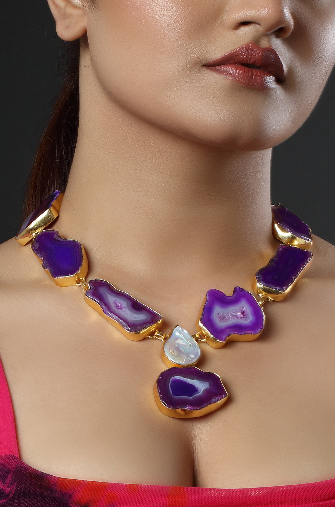 Purple Solar Agate Stone Necklace