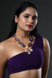 Purple Agate & White Stone Gold Plated Necklace