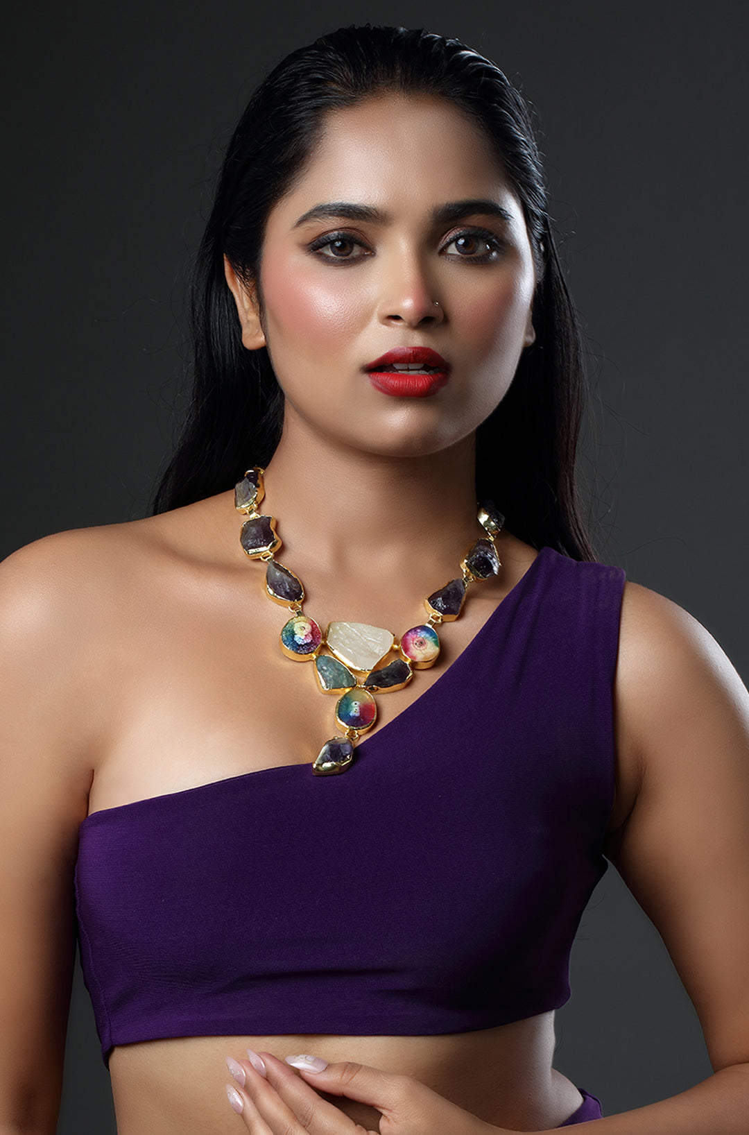 Fusion Uncut Druzy Stone Statement Necklace