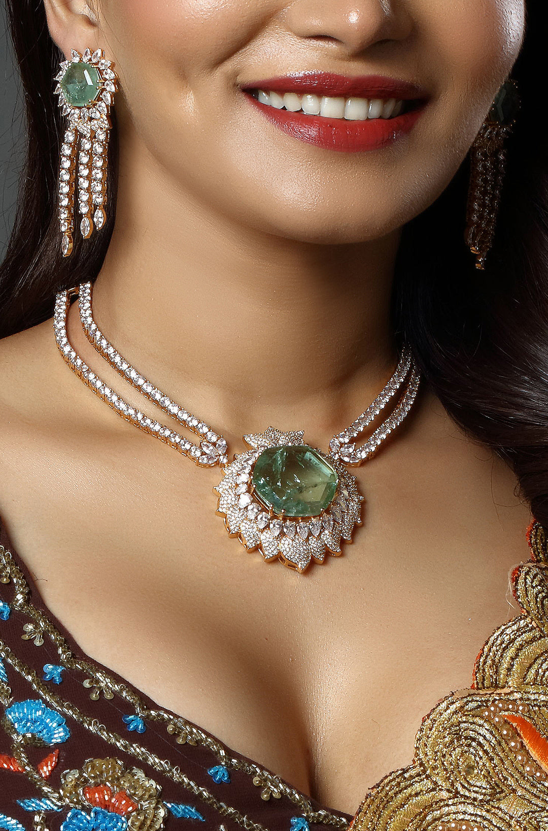 Emerald Amethyst Floral Necklace