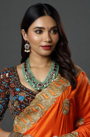 Gold Finish Kundan Polki & Green Agate Beaded Layered Necklace