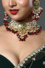 Floral Studded Layered Gold-Plated Choker Necklace