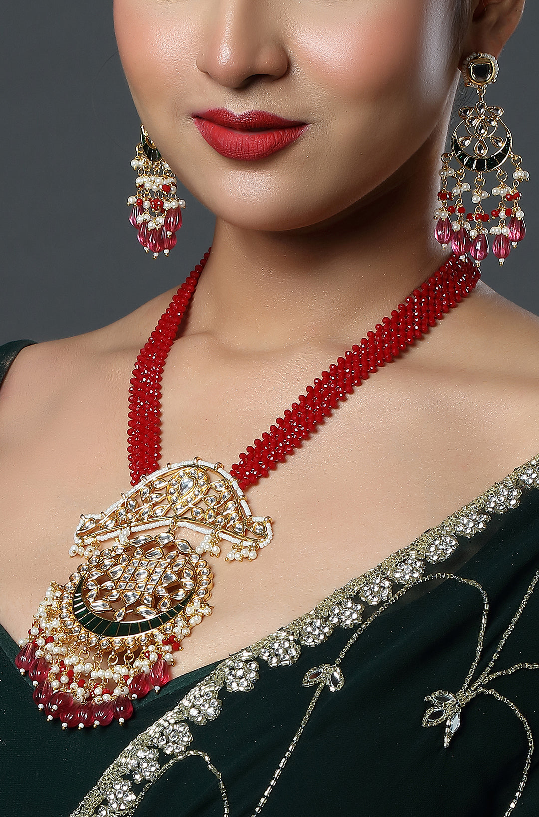 Crimson Grandeur Heritage Lakh Necklace