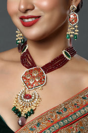 Saffron Drop Shaped Polki Kundan Choker