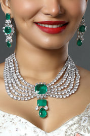 Emerald Layered White CZ Necklace