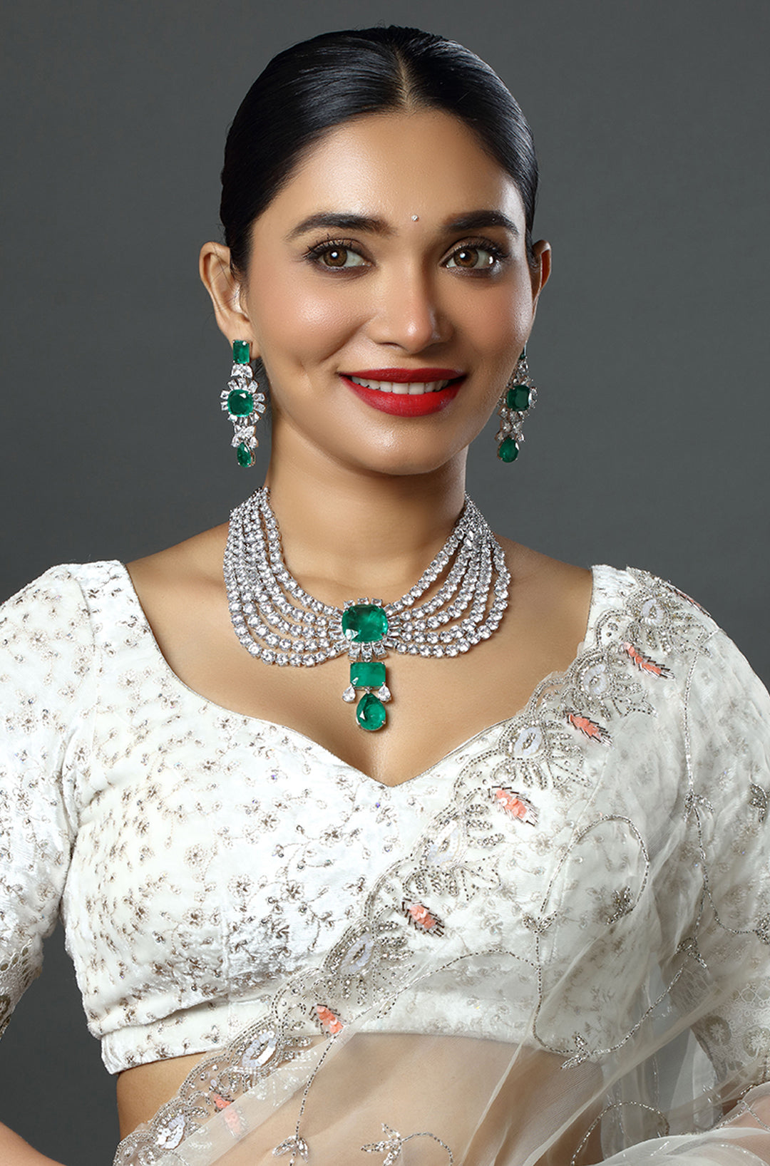 Emerald Layered White CZ Necklace