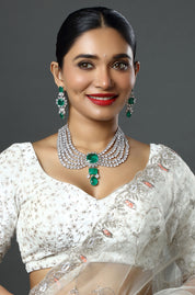 Emerald Layered White CZ Necklace