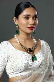Designer Carved Semi precious Stone Navratan Indian Necklace