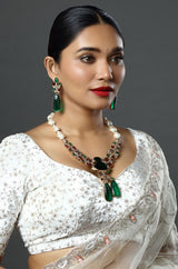 Designer Carved Semi precious Stone Navratan Indian Necklace