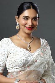 Rhodium Plated Premium White and Yellow Zircons Studded Statement Necklace