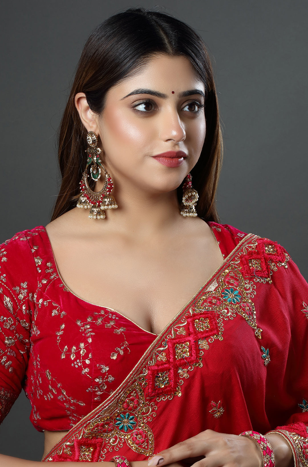 Ruby Emerald Jhumka Chandelier Earrings