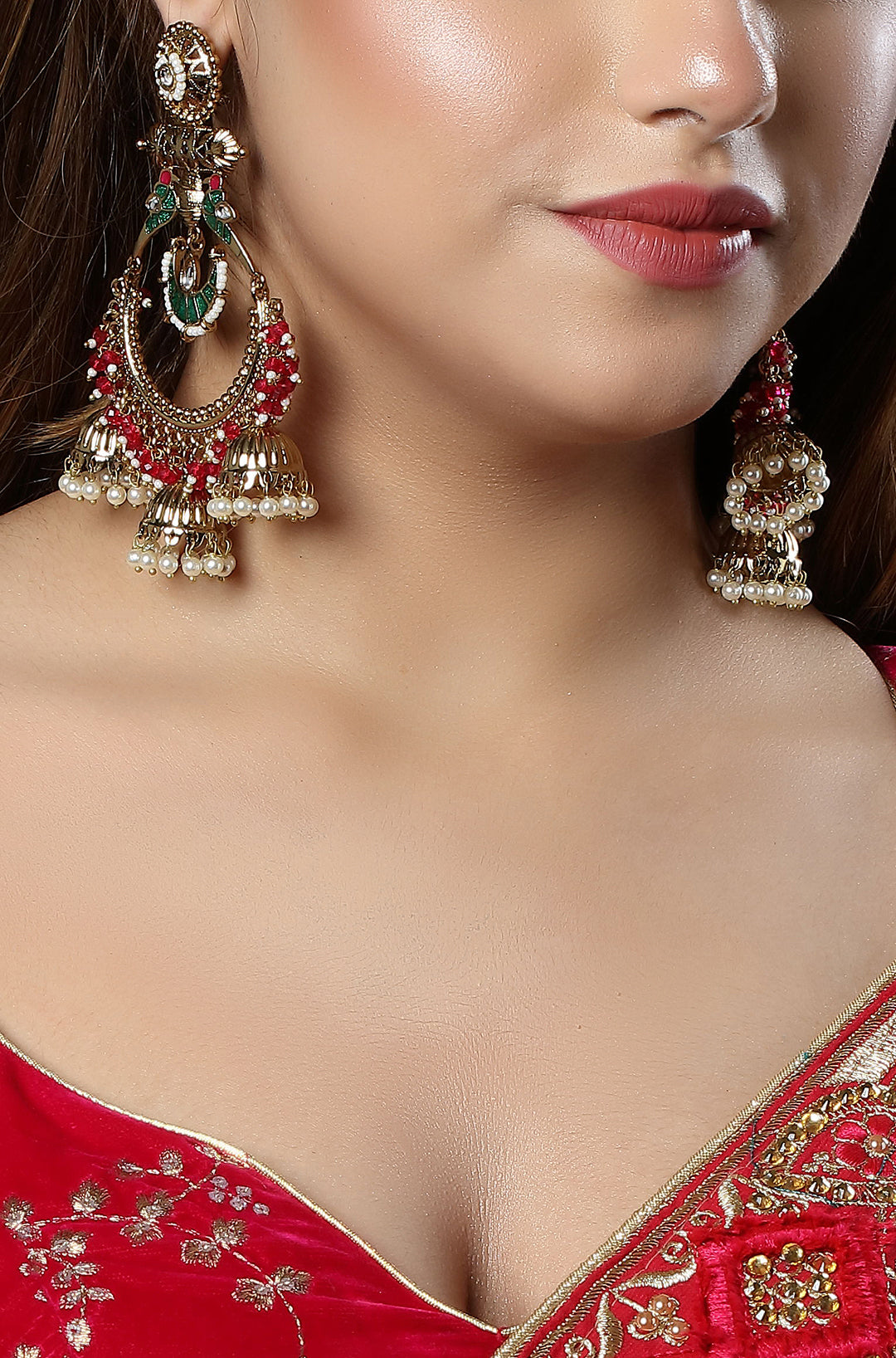 Ruby Emerald Jhumka Chandelier Earrings