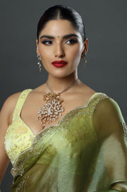 Gold Finish Peacock Shaped Kundan Polki Long Necklace