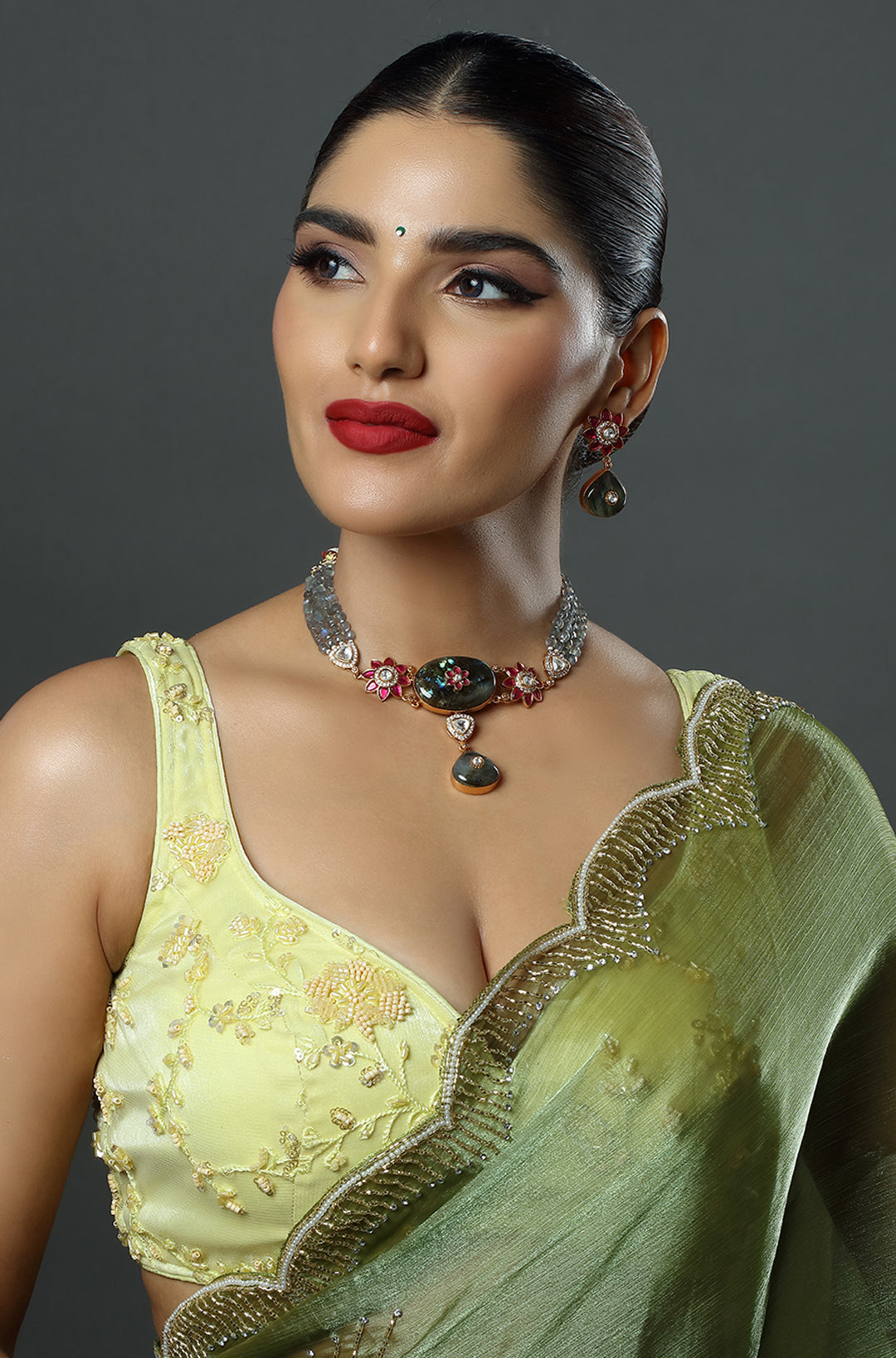 Mughal Mystique Natural Labradorite Stone Choker