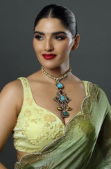 Victorian Polish Maroon and Turquoise Stone with Pearl Necklace