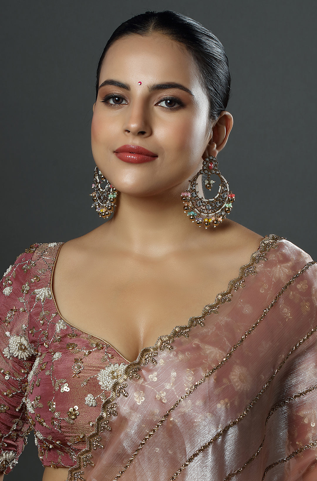 Aurora Kundan Chandbali Earrings with Multicolor Accents