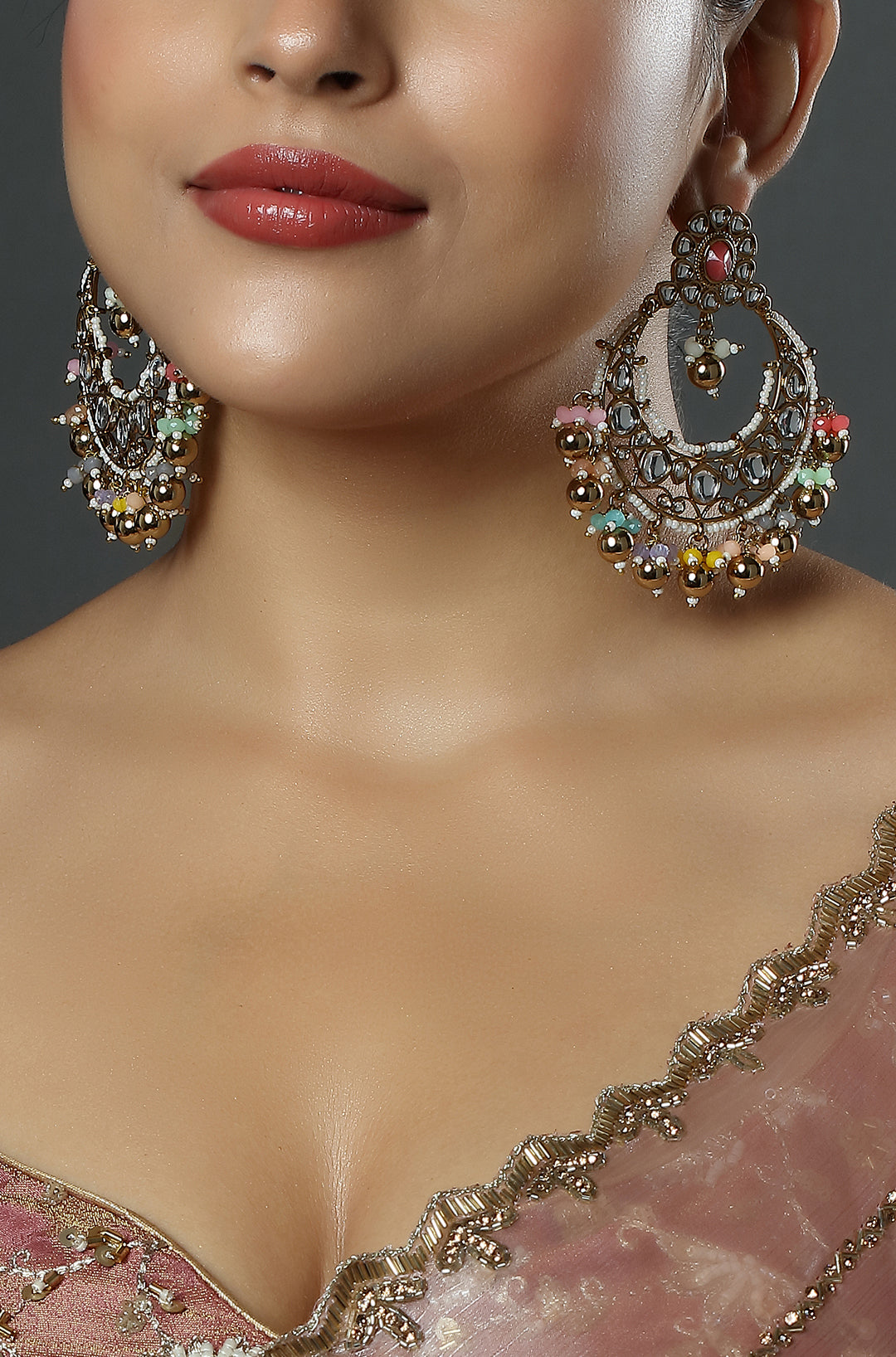 Aurora Kundan Chandbali Earrings with Multicolor Accents
