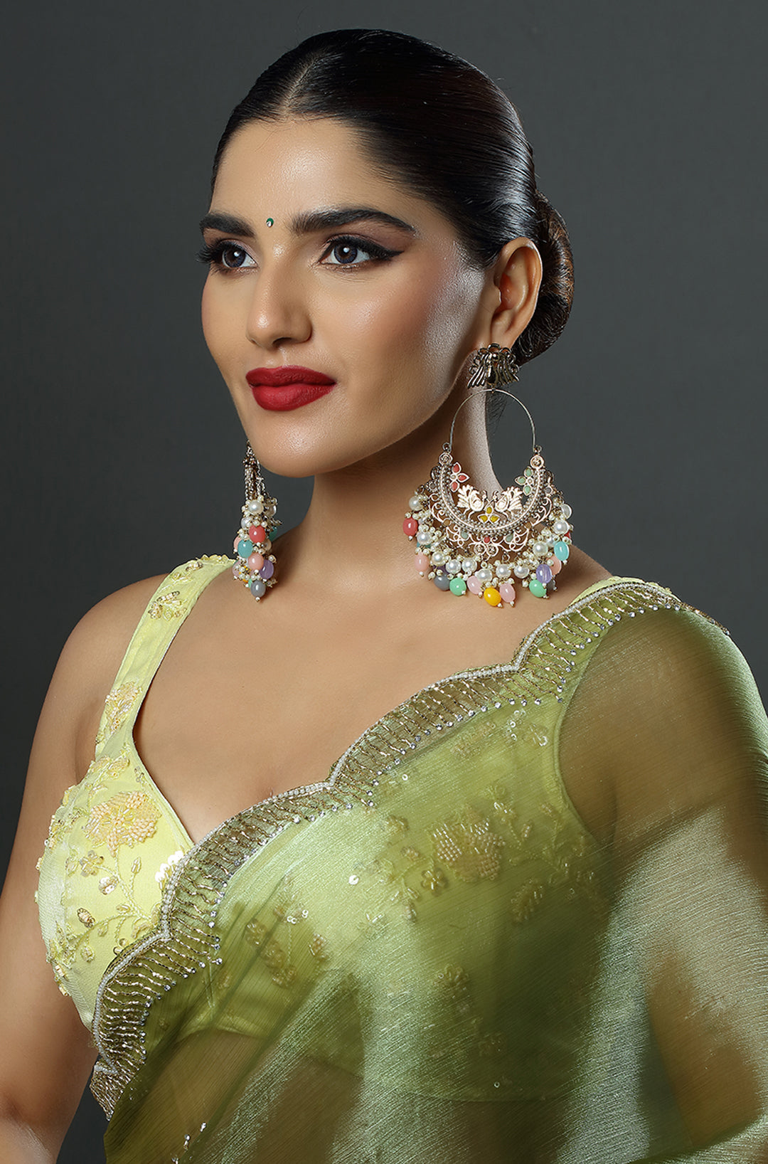 Signature Sea Green Kundan Chandbali Earrings