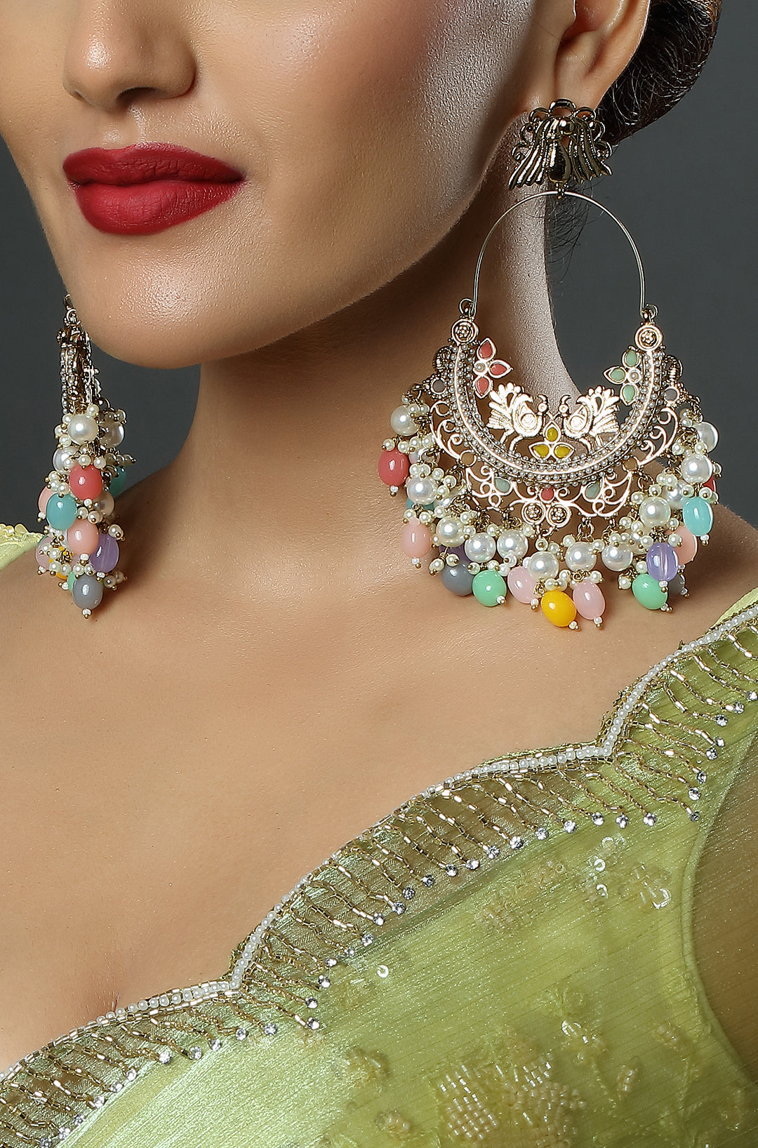 Signature Sea Green Kundan Chandbali Earrings