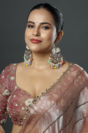 Prismatic Kundan Chandbali Earrings with Multicolor Bead Drops