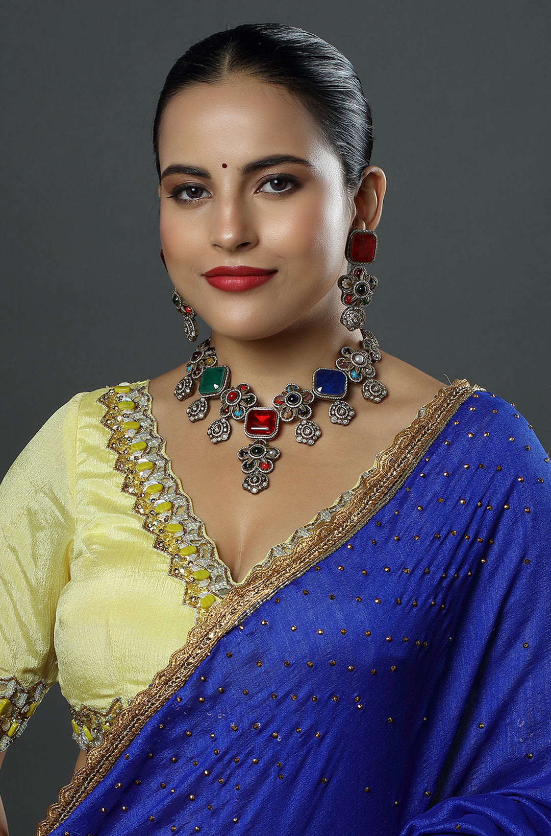 Traditional Multicolor Gemstone and Polki Necklace