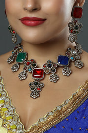 Traditional Multicolor Gemstone and Polki Necklace
