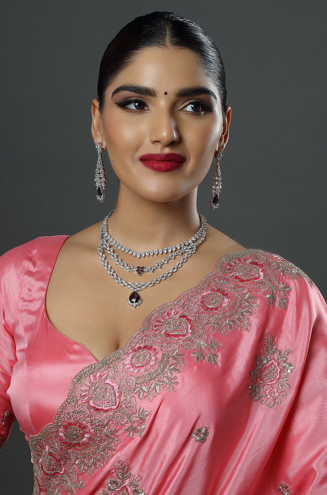 Silver-Plated American Diamond-Studded Necklace