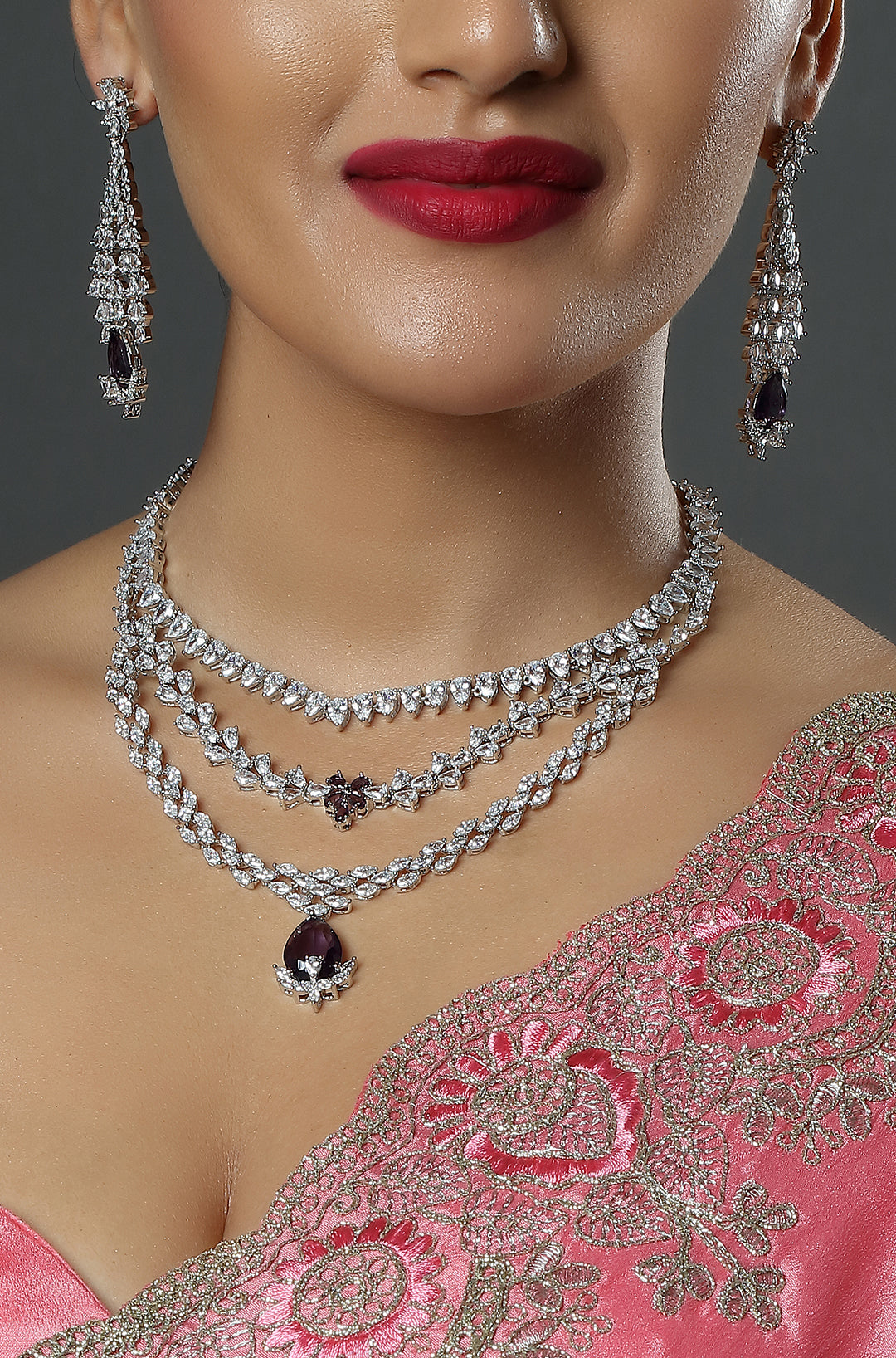 Silver-Plated American Diamond-Studded Necklace
