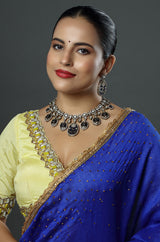 Oxidized Meenakari Silver Plated Pearl Studded Necklace