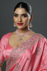 Pink & White Rhodium-Plated CZ Studded Peacock Pendant Necklace
