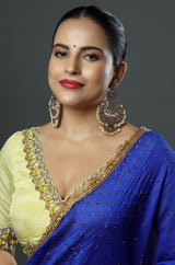 Antique Kundan Chandbali Earrings with Purple Meenakari & Pearl Drops