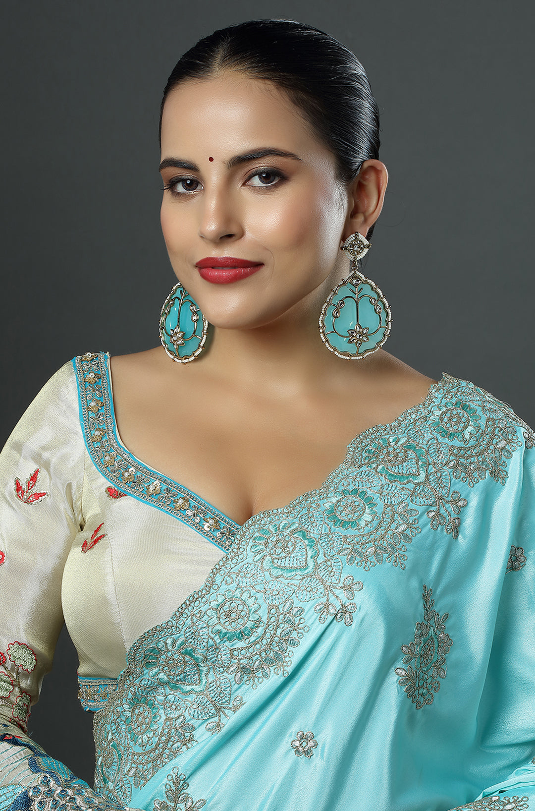 Seafoam Aura Kundan Earrings with Hydro Pearls
