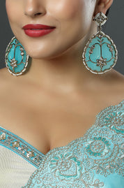 Seafoam Aura Kundan Earrings with Hydro Pearls