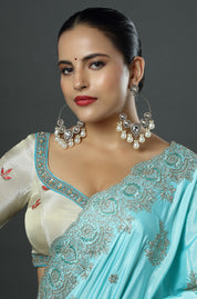 Ivory Halo Kundan Chandbali Earrings with Pearl Drops