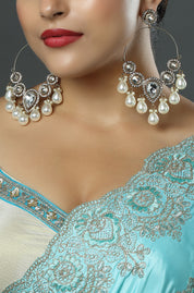 Ivory Halo Kundan Chandbali Earrings with Pearl Drops