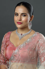 Maroon Rhodium Gold Plated Ethnic Zircon Necklace